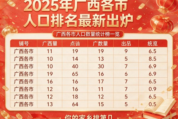 2025年广西各市人口排名最新出炉 广西各市人口数量统计榜一览 你的家乡排第几