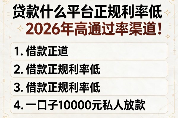 贷款什么平台正规利率低2026年高通过率渠道!本文阐述五个借款正规利率低的一口子10000元私人放款