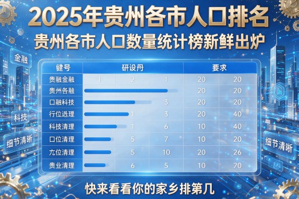 2025年贵州各市人口排名 贵州各市人口数量统计榜新鲜出炉 快来看看你的家乡排第几