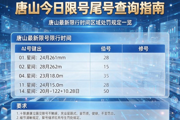 唐山今日限号尾号查询指南,唐山最新限号限行时间区域处罚规定一览