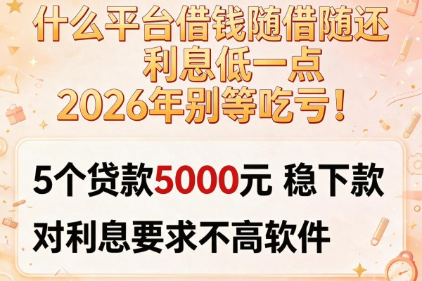 什么平台借钱随借随还利息低一点2026年别等吃亏!本篇解说这5个贷款5000元稳下款对利息要求不高软件