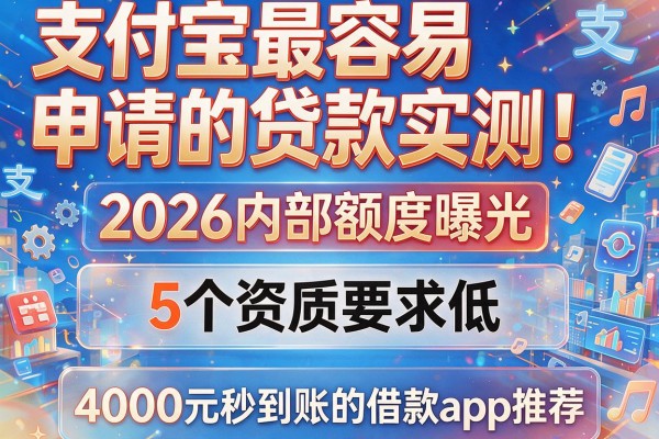 支付宝最容易申请的贷款实测！2026内部额度曝光：5个资质要求低、4000元秒到账的借款app推荐