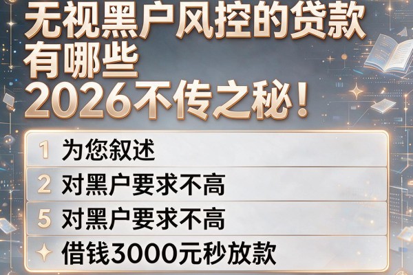 无视黑户风控的贷款有哪些2026不传之秘!为您叙述五个对黑户要求不高的借钱3000元秒放款的app