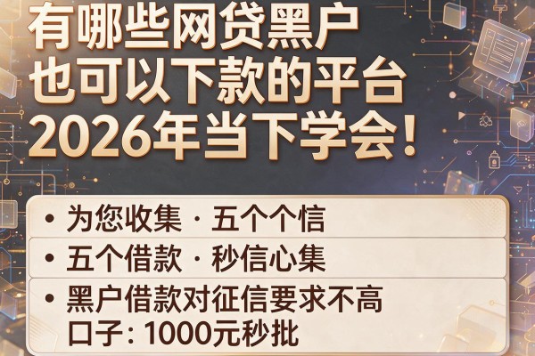 有哪些网贷黑户也可以下款的平台2026年当下学会!为您收集五个黑户借款对征信要求不高口子1000元秒批
