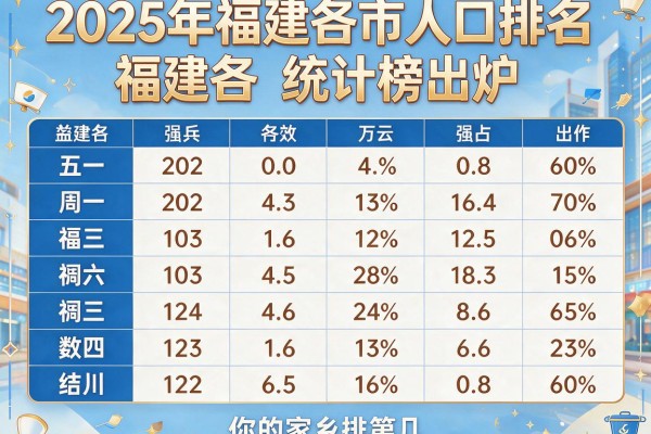 2025年福建各市人口排名 福建各市人口数量统计榜出炉 你的家乡排第几
