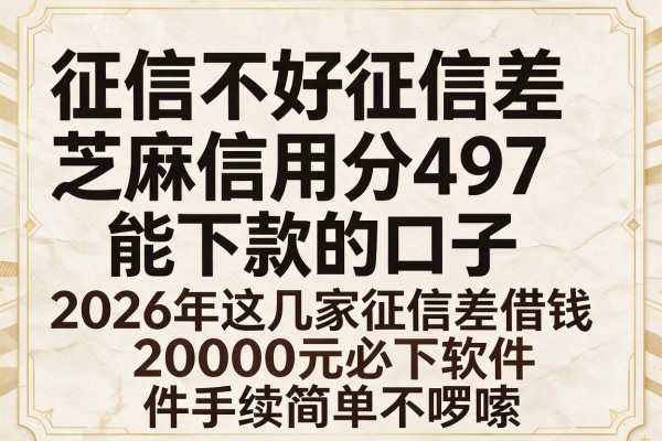 征信不好征信差芝麻信用分497能下款的口子,2026年这几家征信差借钱2000元必下软件手续简单不啰嗦