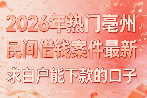 2026年热门亳州民间借钱案件最新,求白户能下款的口子