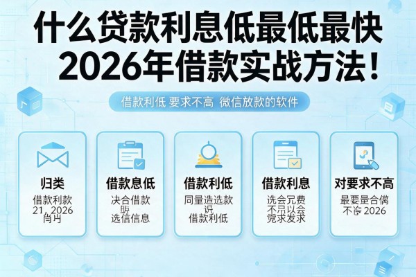 什么贷款利息低最低最快2026年借款实战方法！归类五个借款利息低对要求不高微信放款的软件