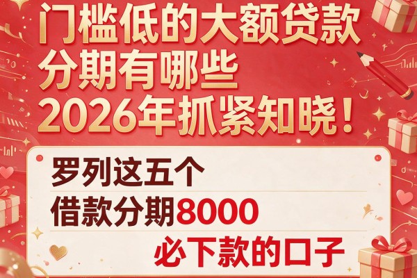 门槛低的大额贷款分期有哪些2026年抓紧知晓！罗列这五个借款分期8000必下款的口子