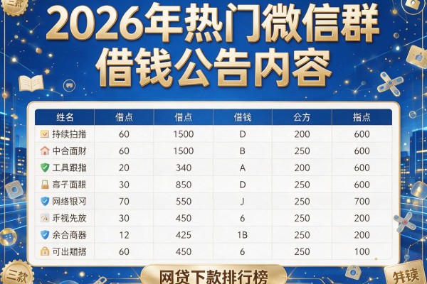 2026年热门微信群借钱公告内容，网贷下款排行榜