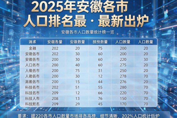 2025年安徽各市人口排名最新出炉 安徽各市人口数量统计榜一览