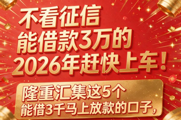 不看征信能借款3万的2026年赶快上车！隆重汇集这5个无视征信能借3千马上放款的口子