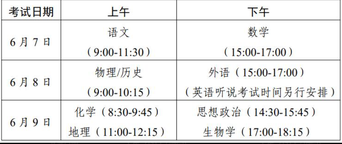 2026年广东高考科目顺序及考试时间安排表